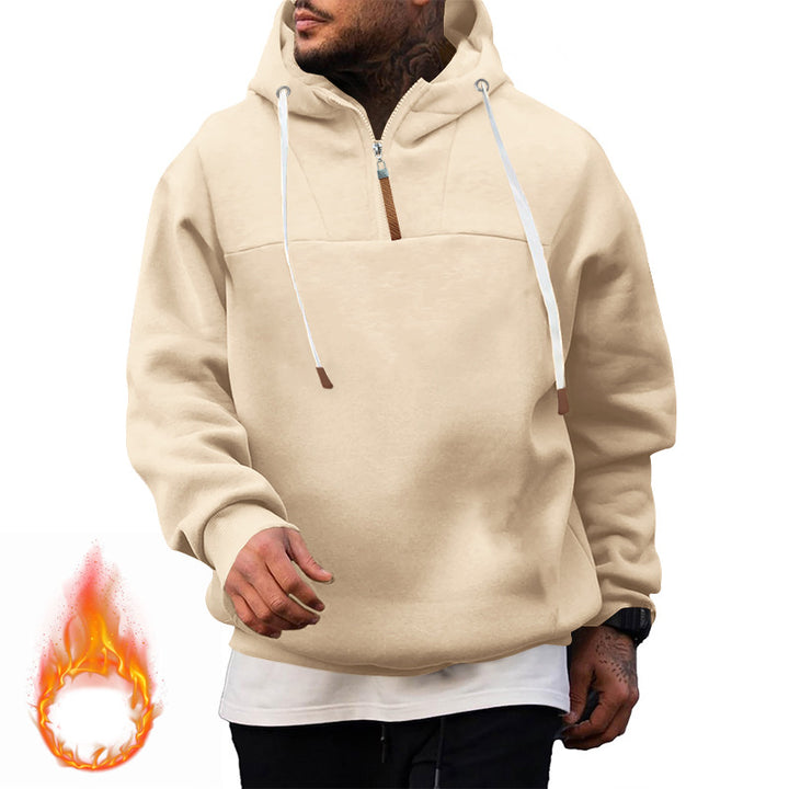 Herren Fleece-Halbzip-Hoodie mit Kapuze, Kordelzug und elastischen Bündchen Drune