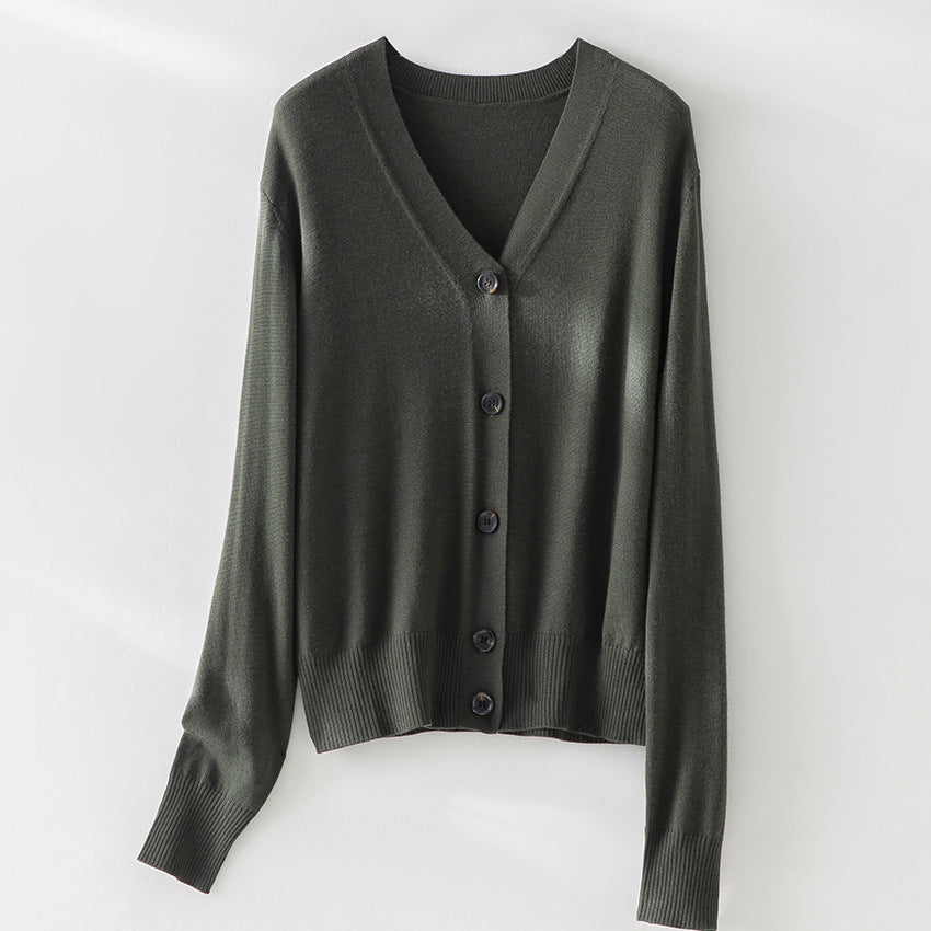 Damen Feiner V-Ausschnitt Cardigan mit Knopfleiste und geripptem Saum Drune