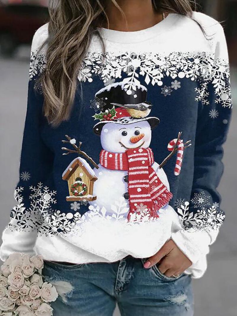 Damen nan weihnachtliches Sweatshirt mit Schneemann-Motiv und Rundhalsausschnitt Drune