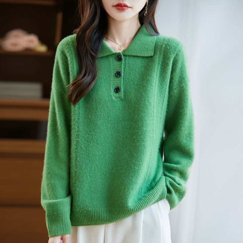 Damen Koshiba-Style Pullover mit eleganter Knopfleiste Drune