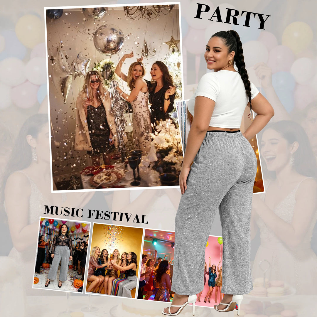 Damen Glitzernde Palazzo-Loungehose mit elastischem Komfortbund Drune