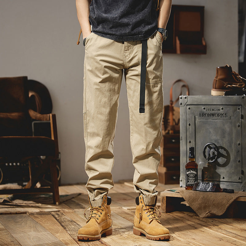 Herren Military-inspirierte Tapered-Cargo-Jogger aus robustem Baumwoll-Twill mit integriertem Webgurt und geripptem Knöchelabschluss Drune