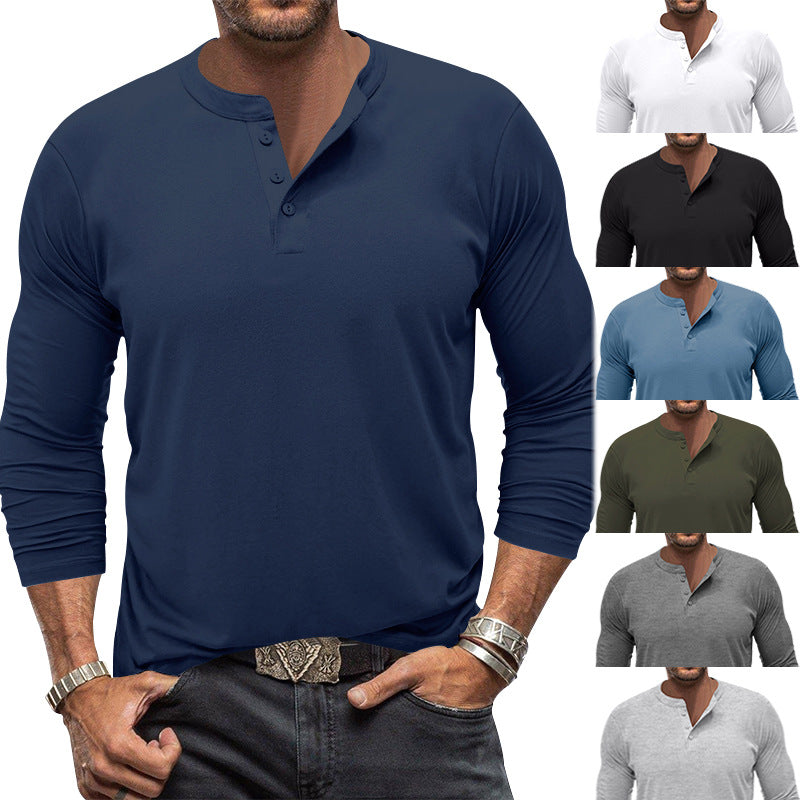Herren nan langärmeliges Henleyshirt aus elastischem Baumwollmix mit Knopfleiste und tailliertem Schnitt Drune