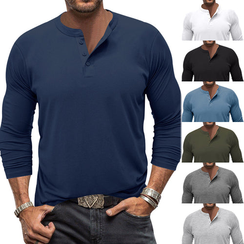 Herren nan langärmeliges Henleyshirt aus elastischem Baumwollmix mit Knopfleiste und tailliertem Schnitt Drune