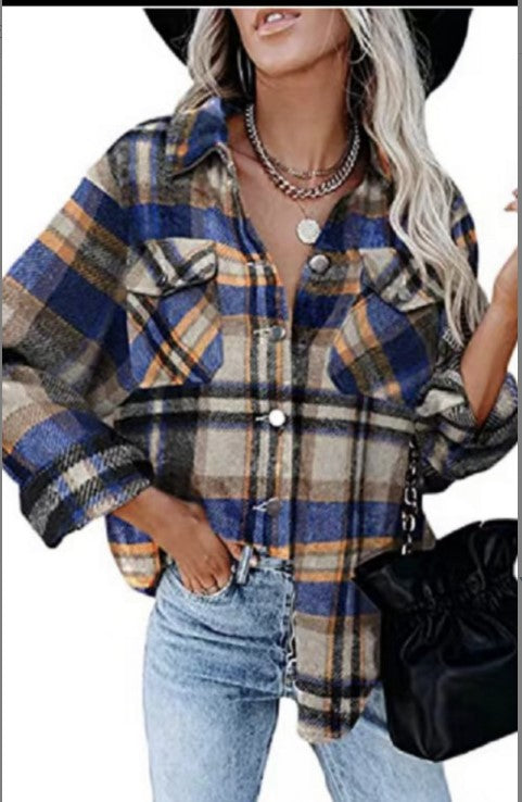 Damen Karierter Flanellhemdjacke mit übergroßem Schnitt Drune