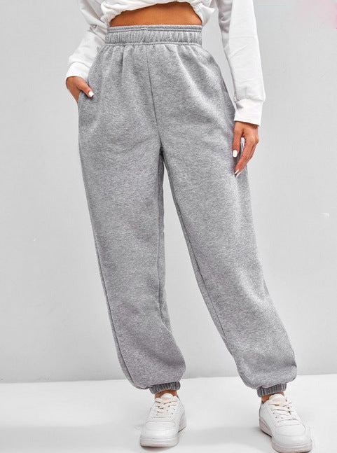 Damen nan hochgeschnittene Relax-Fit Jogginghose mit elastischem Bund, Seitentaschen und gerafften Beinbündchen Drune