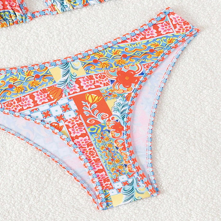 Damen Triangel-Bikini mit verstellbaren Trägern und buntem Muster Drune