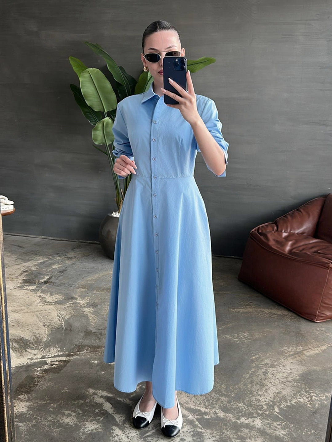 Damen Hemdkleid mit eleganter Knopfleiste und taillierter Figur Drune