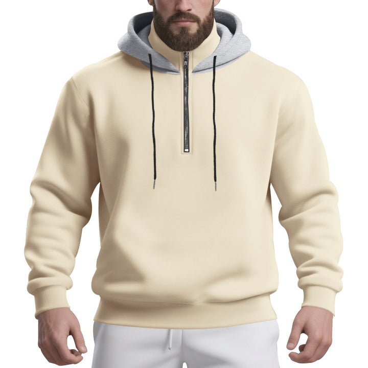 Herren nan Halbzip-Kapuzenpullover mit kontrastierter Kapuzeninnenseite, Kordelzug und gerippten Bündchen Drune