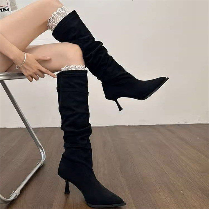 Damen kniehohe Slouch‑Stiefel mit spitzer Zehenform und schmalem Stiletto‑Absatz Drune