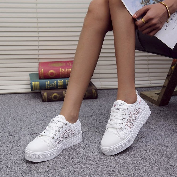Damen modische Luftige Sneakers mit Häkel-Design und Plateau-Sohle Drune