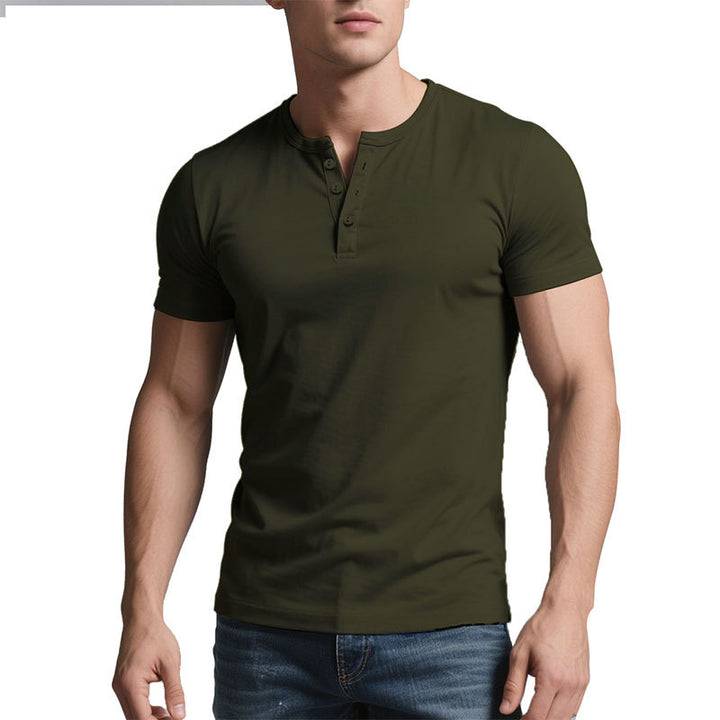 Herren nan kurzes Henley-Shirt mit dezenter Knopfleiste und figurbetontem Schnitt Drune