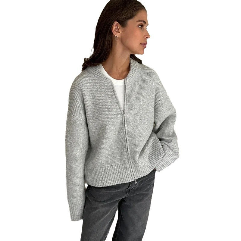 Damen Oversized Strickjacke mit Reißverschluss Drune