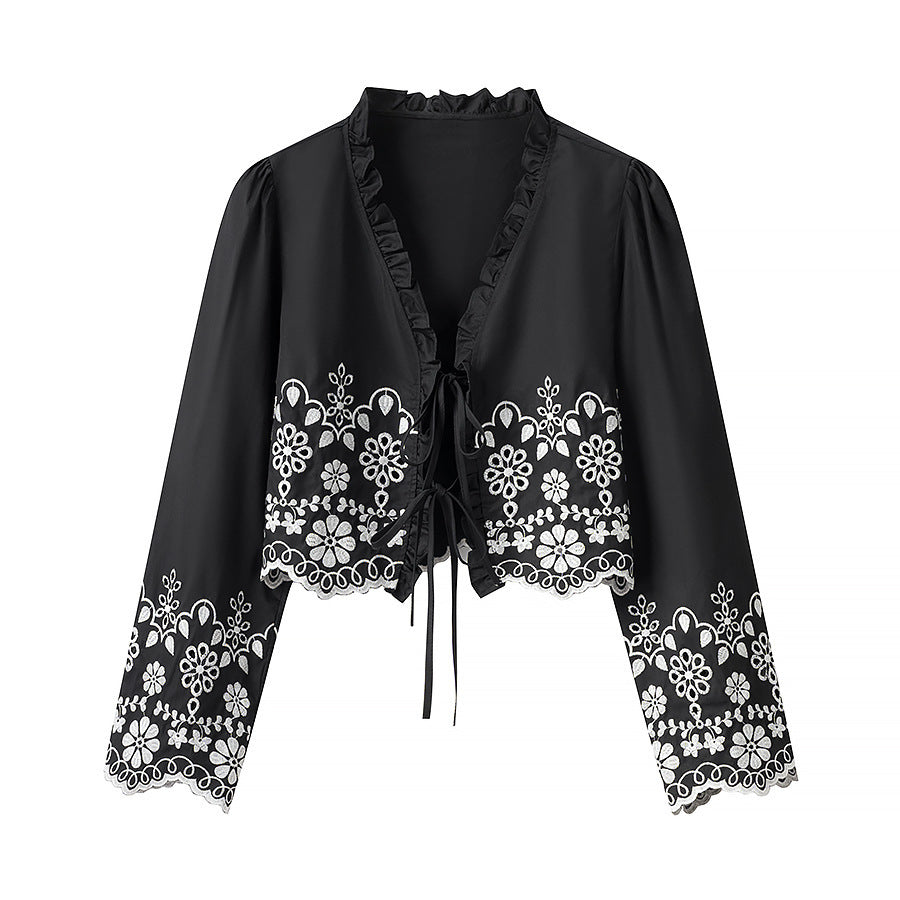 Damen elegante kurzes Bolero mit floralen Stickereien Drune