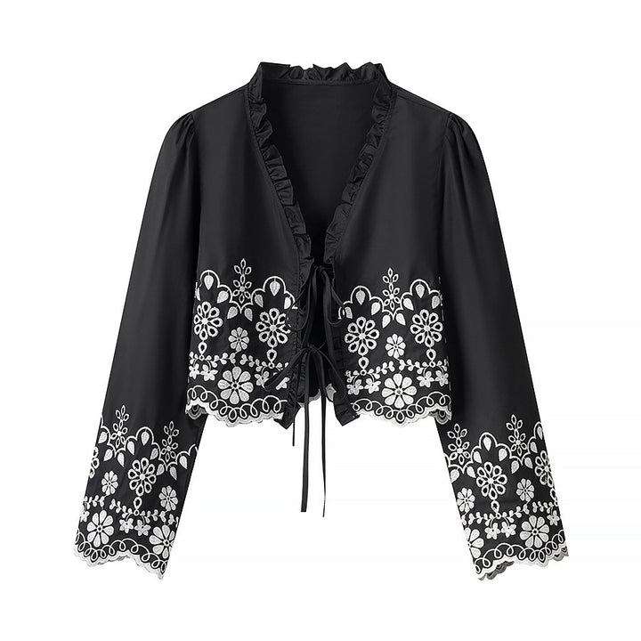 Damen elegante kurzes Bolero mit floralen Stickereien Drune