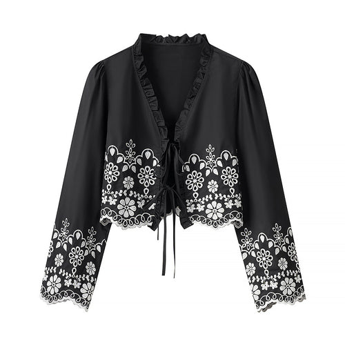 Damen elegante kurzes Bolero mit floralen Stickereien Drune