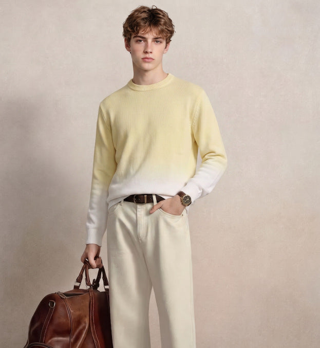 Herren Feinstrick-Pullover mit Dip-Dye-Effekt und Rundhalsausschnitt Drune