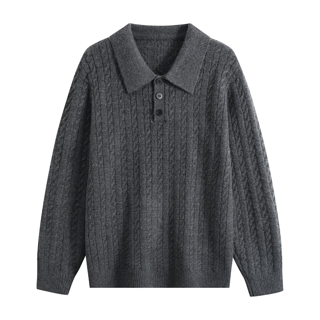 Herren Zopfstrick-Polopullover mit Polokragen, halber Knopfleiste & relaxed Schnitt Drune