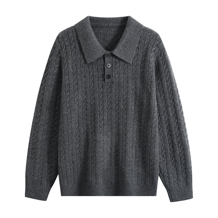 Herren Zopfstrick-Polopullover mit Polokragen, halber Knopfleiste & relaxed Schnitt Drune
