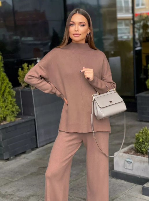 Damen lässiges Strickensemble mit hohem Kragen Drune