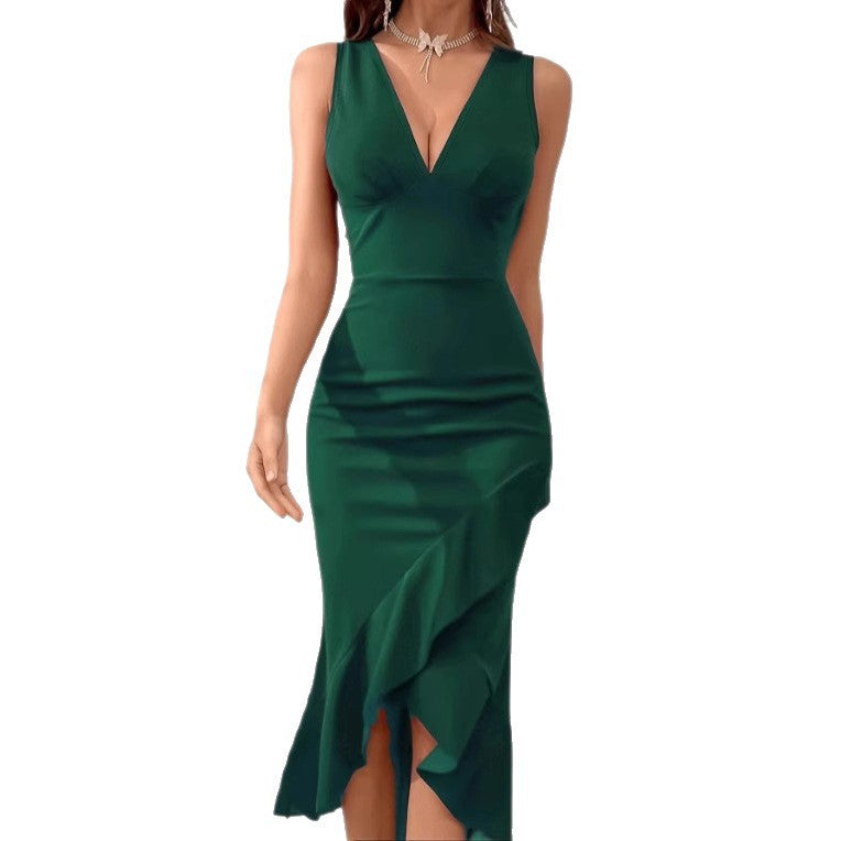 Damen Charmantes Maxikleid mit asymmetrischem Saum und V-Ausschnitt Drune