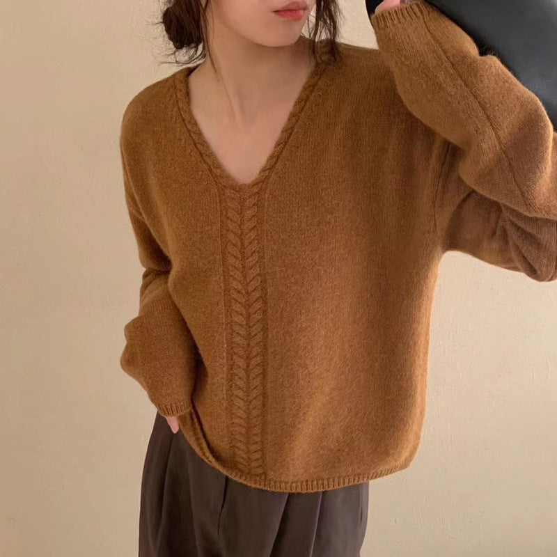 Damen Oversized V-Ausschnitt Pullover mit feiner Strickstruktur Drune