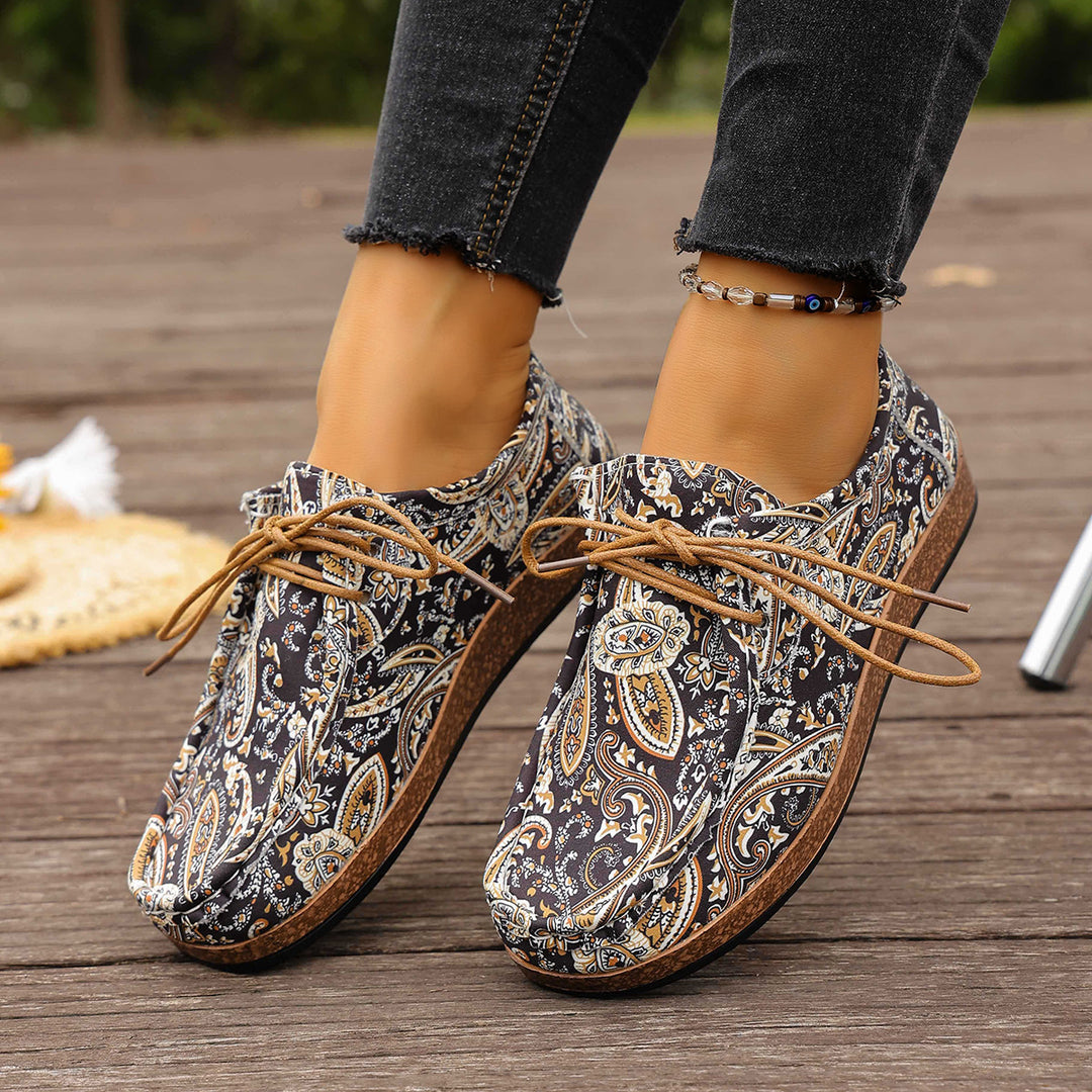 Damen bunte gemusterte Canvas-Schnürschuhe mit leichter Plateau-Sohle Drune