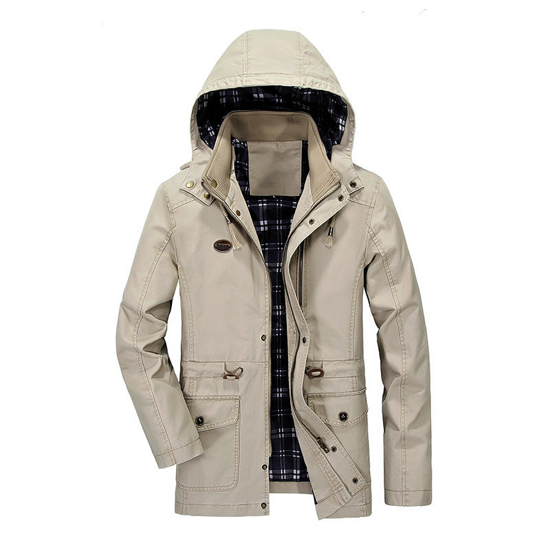Herren Kapuzen-Transitionparka mit kariertem Innenfutter und Utility-Taschen Drune