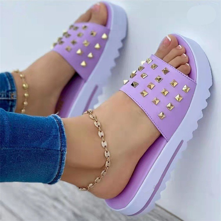 Damen nan Nieten-Pantolette mit gepolstertem Komfortfußbett und profiliertem Flatform-Absatz Drune