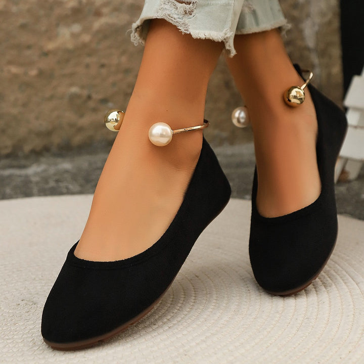Damen Elegante Ballerinas mit kunstvollem Perlenschmuck und rutschfester Sohle Drune