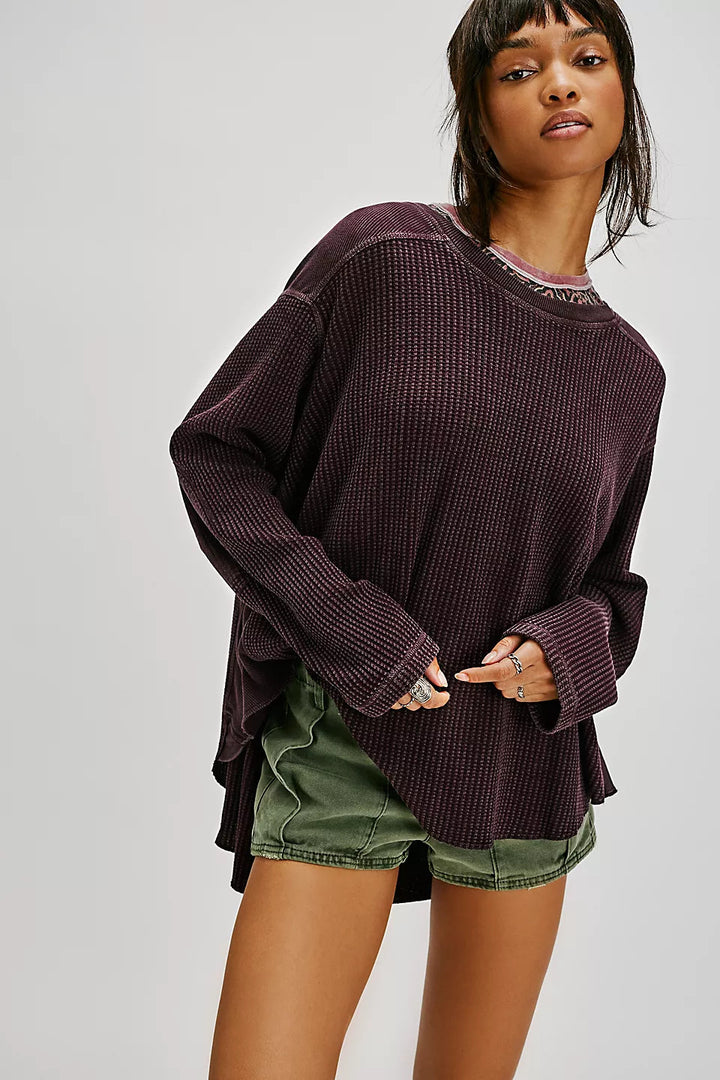 Damen Oversized Waffelstrick-Pullover mit weitem Schnitt und tiefem Raglan Drune