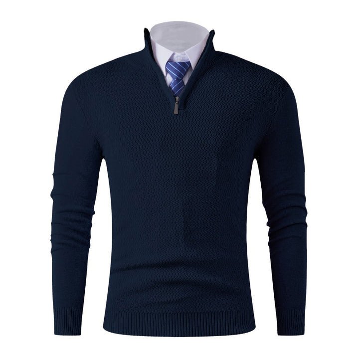 Herren Slim-Fit Feinstrickpullover mit Halbzip und strukturierter Wellenoptik Drune