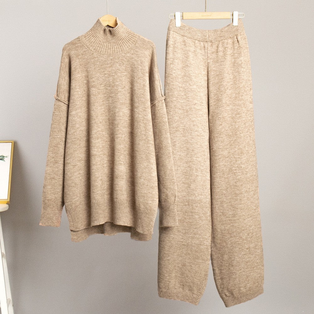 Damen Gemütliches Strick-Ensemble mit hohem Kragen Drune