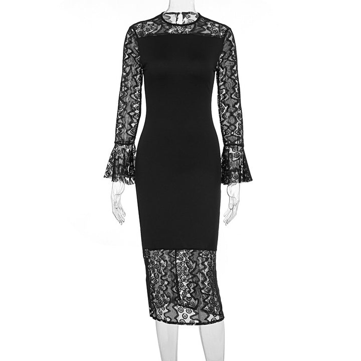 Damen elegantes Spitzenkleid mit weitem Arm und fließendem Saum Drune