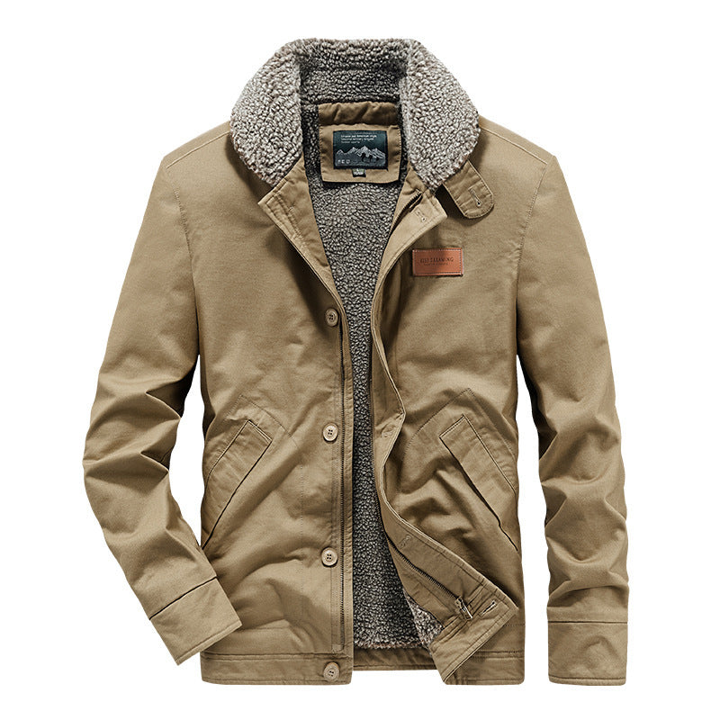 Herren Canvas-Armyblouson mit durchgehendem Teddyfutter, Reißverschluss- und Knopfleiste Drune