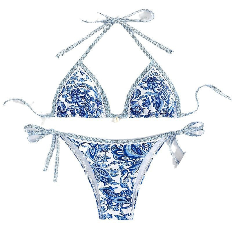 Damen Triangel-Bikini mit romantischem Blumenmuster und verstellbaren Trägern Drune
