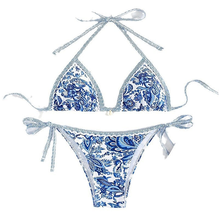 Damen Triangel-Bikini mit romantischem Blumenmuster und verstellbaren Trägern Drune