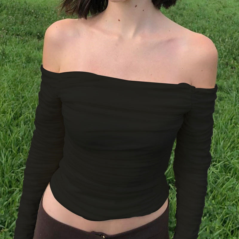 Damen Off-Shoulder Langarmoberteil mit Rüschen Drune