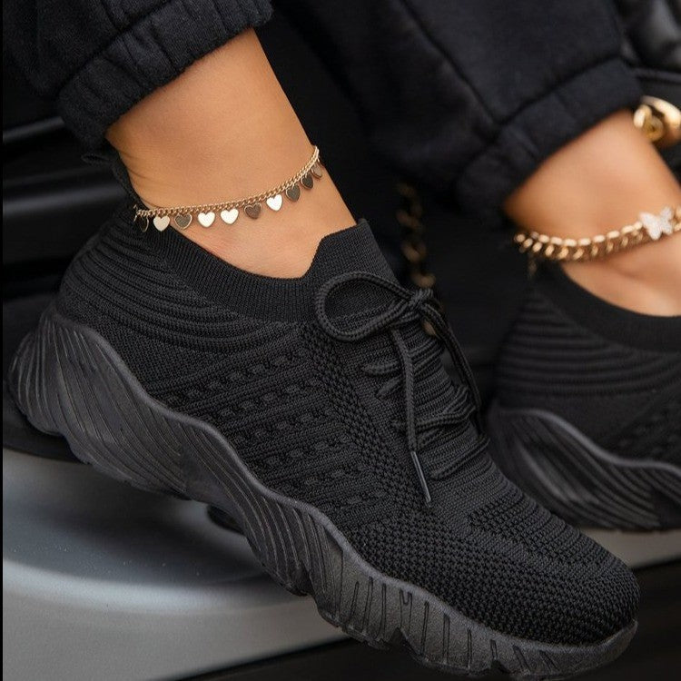 Damen Atmungsaktive Strick-Sneaker mit elastischem Schaft und rutschfester Profilsohle Drune