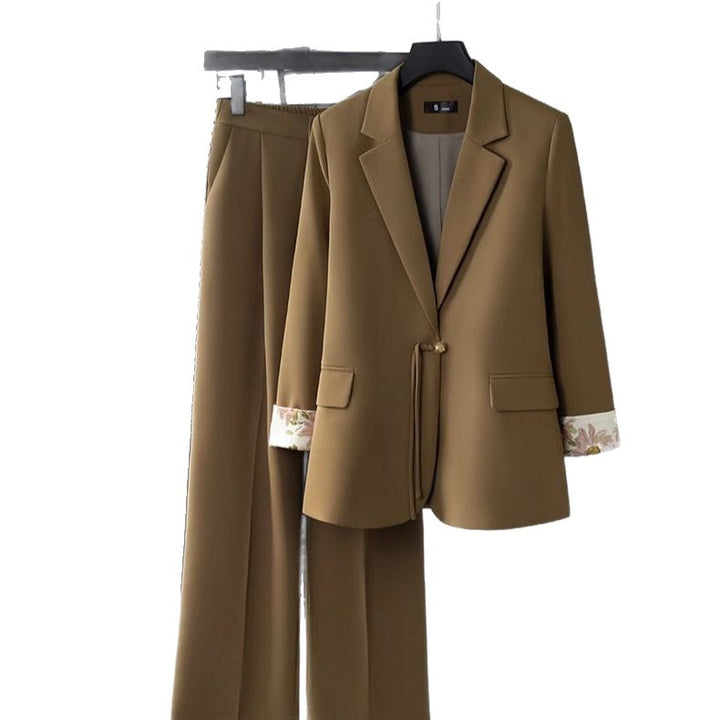Damen elegantes Blazer-Ensemble mit floralem Innenfutter Drune