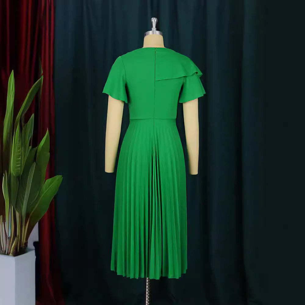 Damen elegantes Plisseekleid mit asymmetrischem Rüschen-Detail Drune