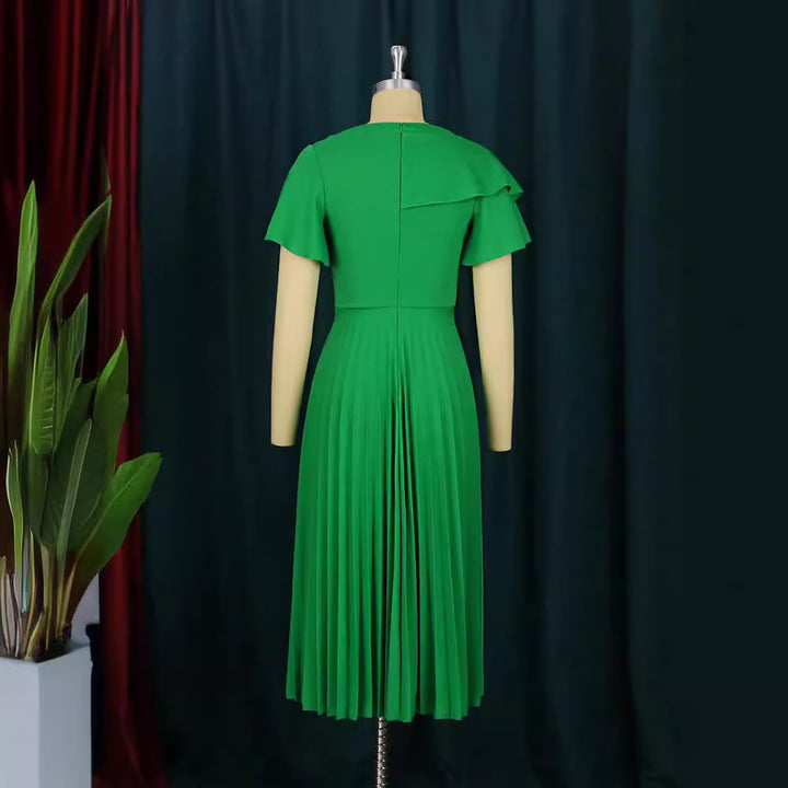 Damen elegantes Plisseekleid mit asymmetrischem Rüschen-Detail Drune