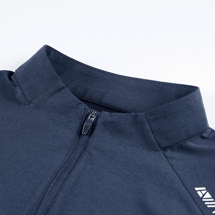 Herren Sportliches Langarm-Halbzip-Laufshirt mit Stehkragen und Funktionsmaterial Drune
