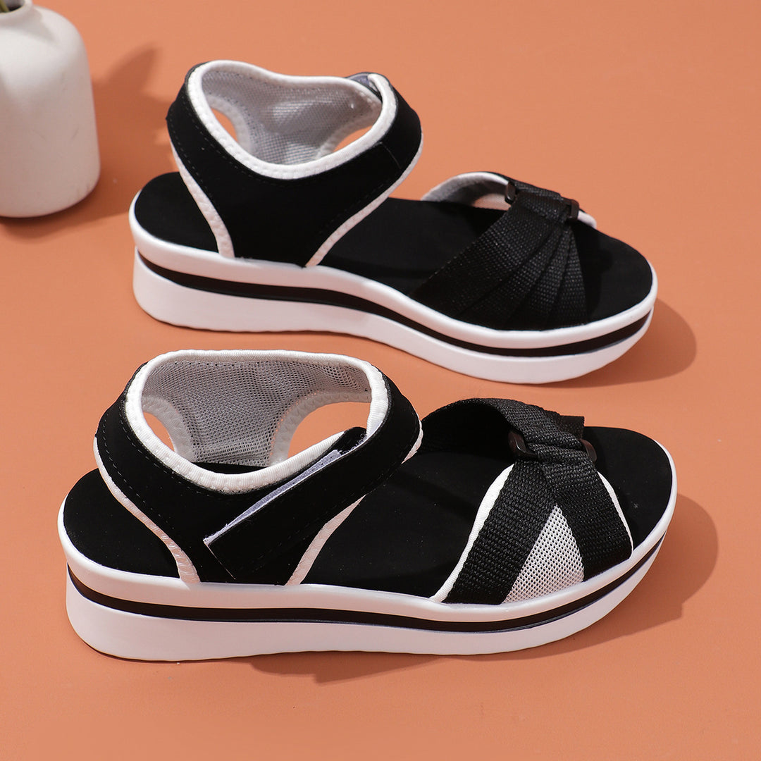 Damen Plateau-Sandalen mit verstellbarem Klettverschluss und atmungsaktivem Mesh Drune