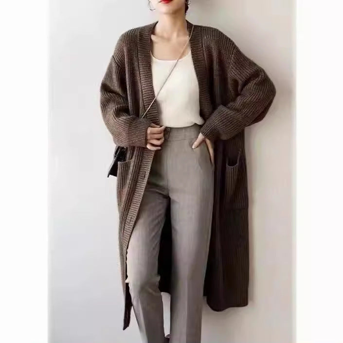 Damen Großer Strickcardigan mit aufgesetzten Taschen und Knopfverschluss Drune