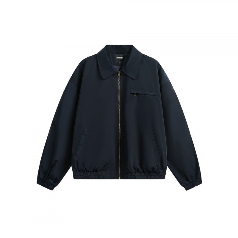Unisex Boxy-Overshirt-Jacke mit durchgehendem Reißverschluss, elastischem Saum und Brust-Reißverschlusstasche Drune