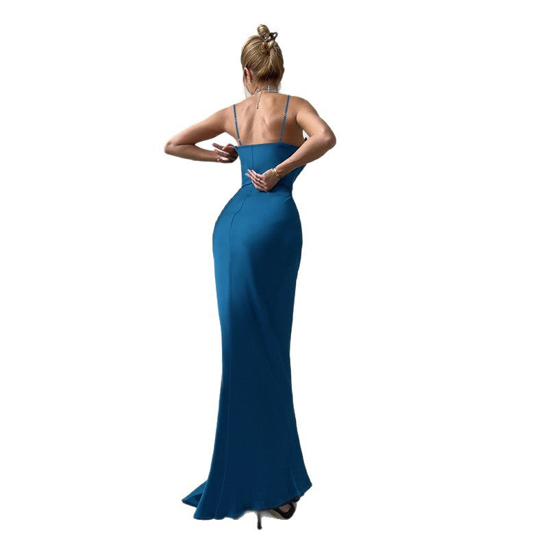 Damen elegantes Abendkleid mit Chiffon-Schleife Drune