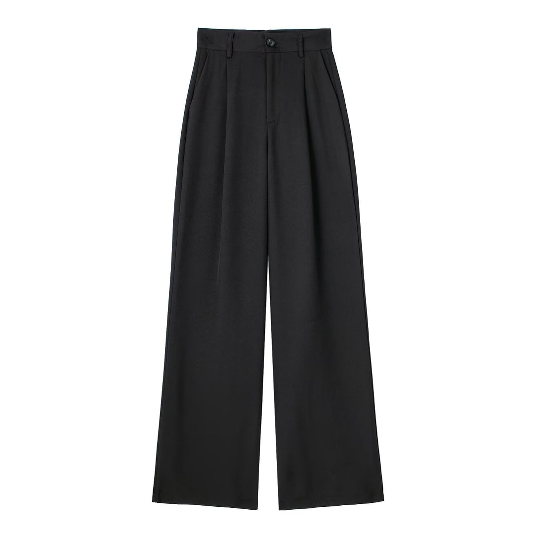 Damen Weite Highwaist-Bundfaltenhose mit Bügelfalte und seitlichen Eingrifftaschen Drune