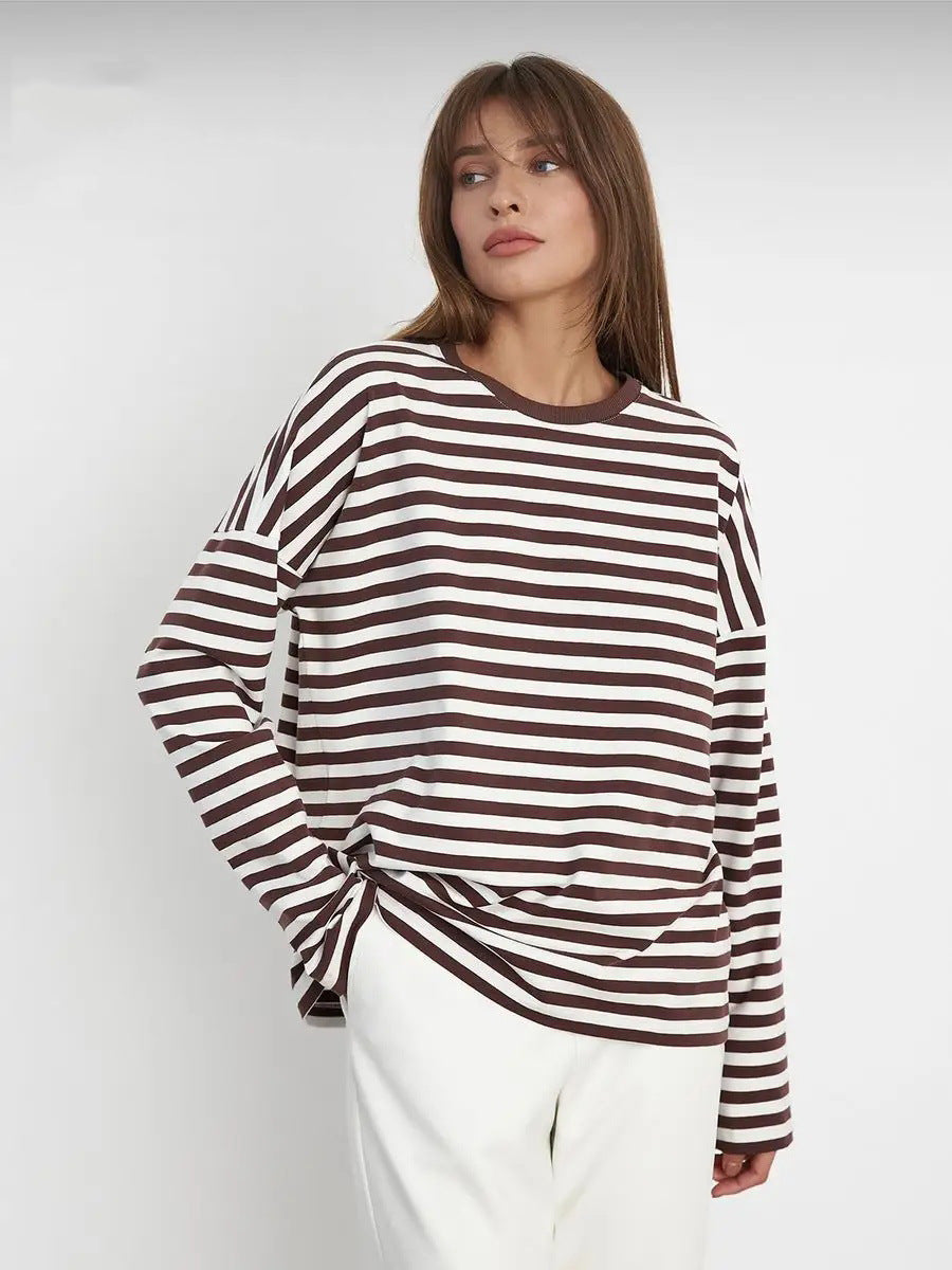 Damen Lässiges gestreiftes Langarmshirt Drune