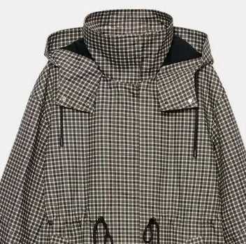 Damen karierter Anorak mit Kapuze und Tunnelzug Drune